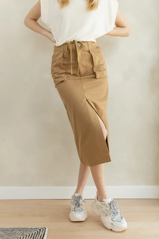 Kylie Midi Skirt in Khaki sold by bohme