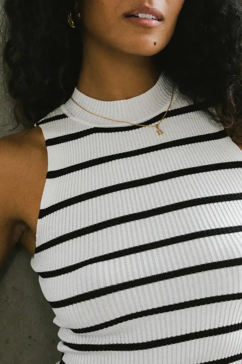 Monique Striped Tank in White sold by bohme