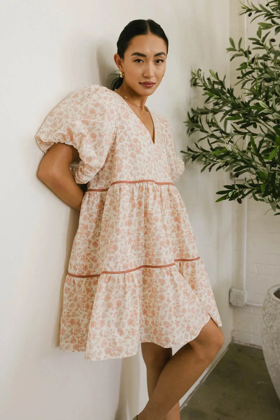 Sandra Ditsy Floral Mini Dress in Peach - FINAL SALE sold by bohme