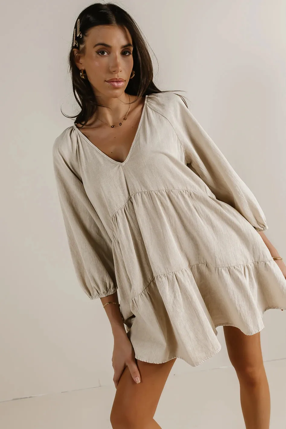 Tiered V-Neck Dress in Beige - FINAL SALE sold by bohme product image thumbnail 3