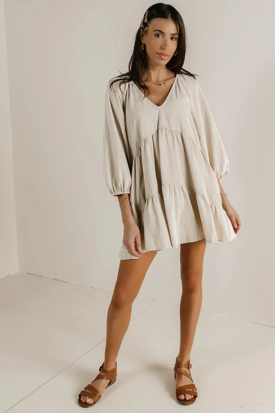 Tiered V-Neck Dress in Beige - FINAL SALE sold by bohme product image thumbnail 2