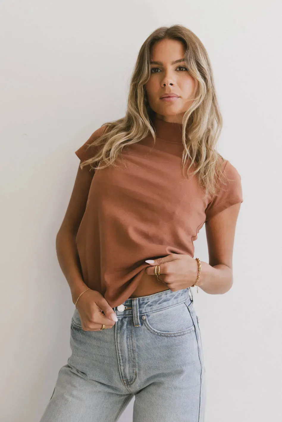 Marley Mock Neck Tee in Rust - FINAL SALE sold by bohme