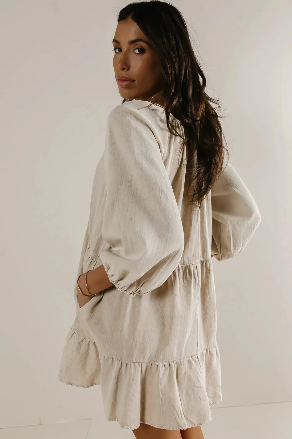Tiered V-Neck Dress in Beige - FINAL SALE sold by bohme product image thumbnail 4