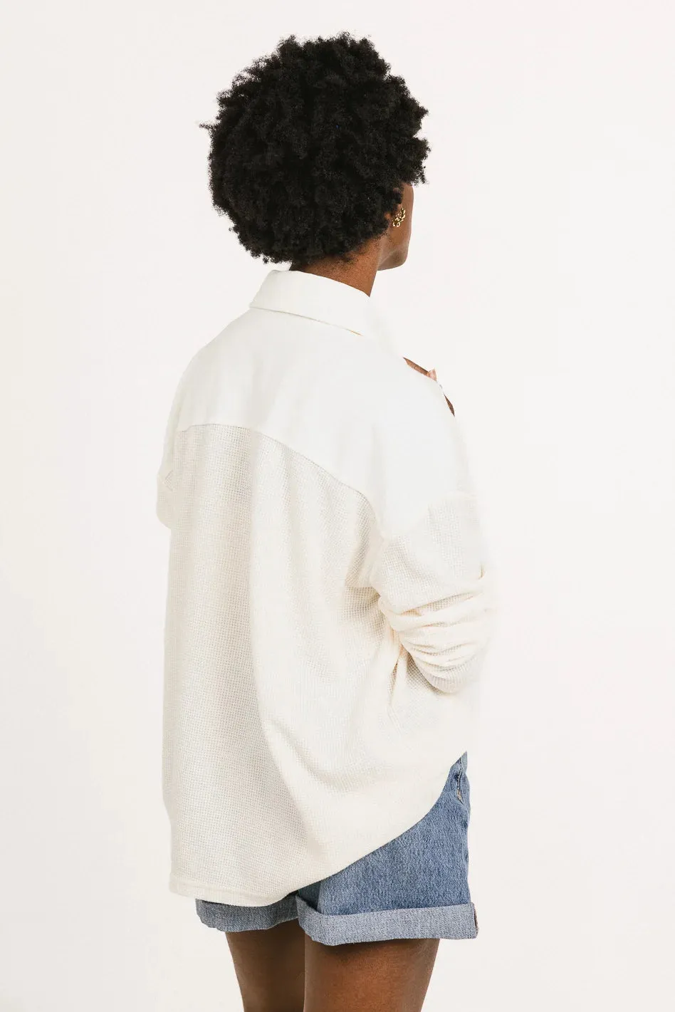 Isabelle Waffle Knit Henley Top in Cream - FINAL SALE sold by bohme product image thumbnail 3