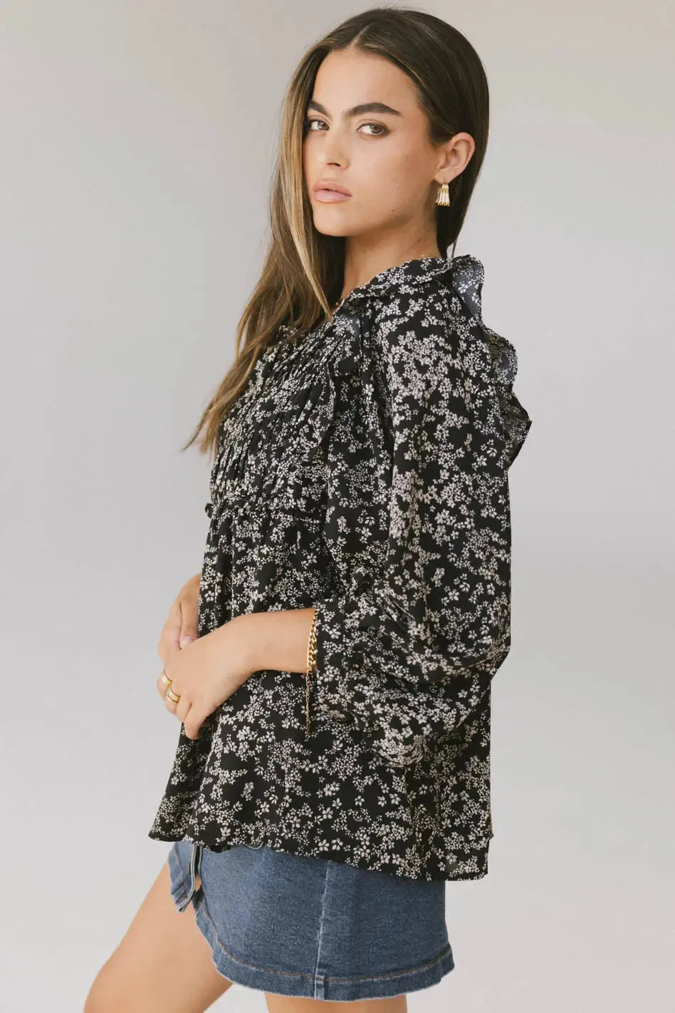Taya Ditsy Floral Blouse in Black - FINAL SALE sold by bohme product image thumbnail 4