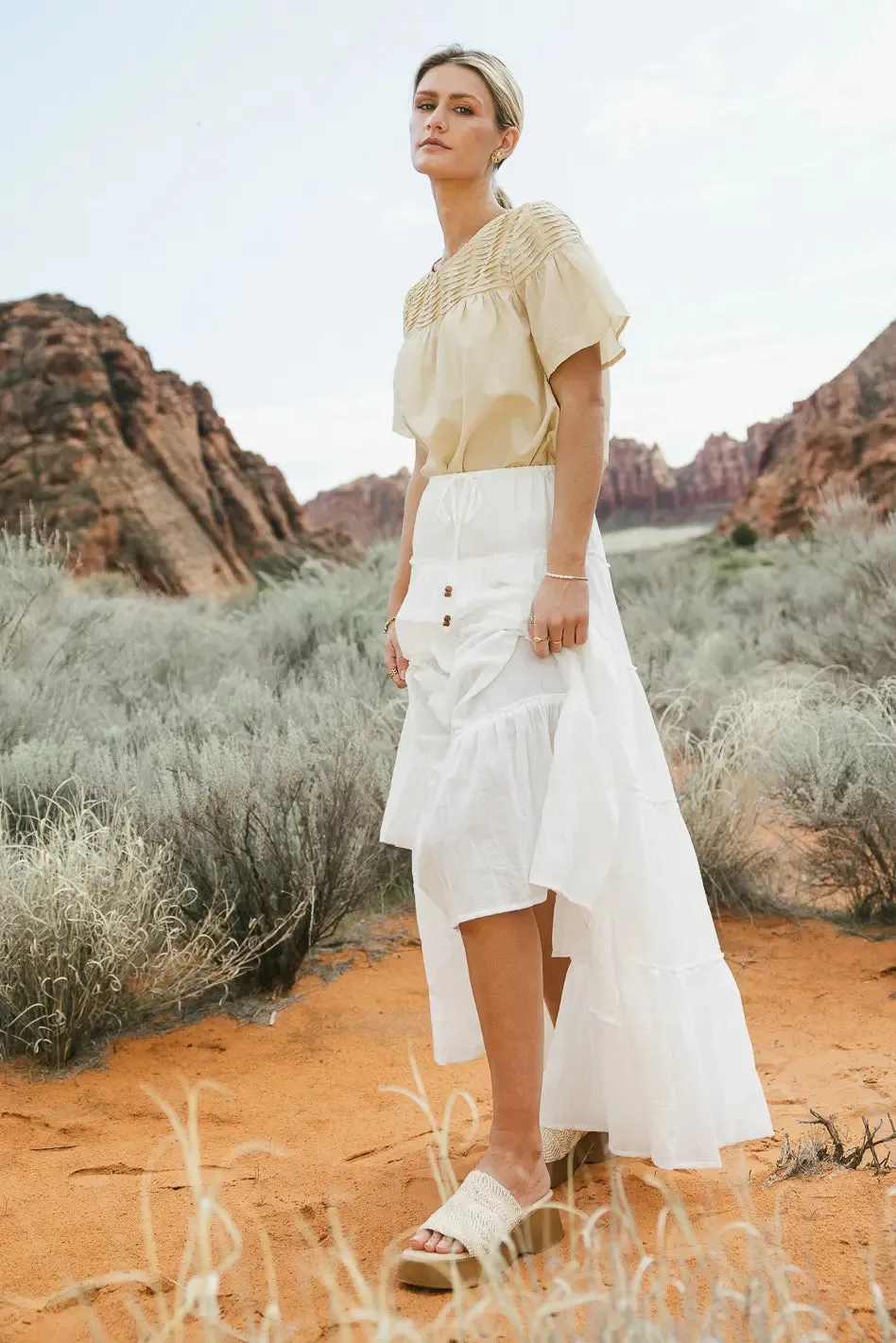 Baylin Tiered Skirt in White - FINAL SALE sold by bohme product image thumbnail 5