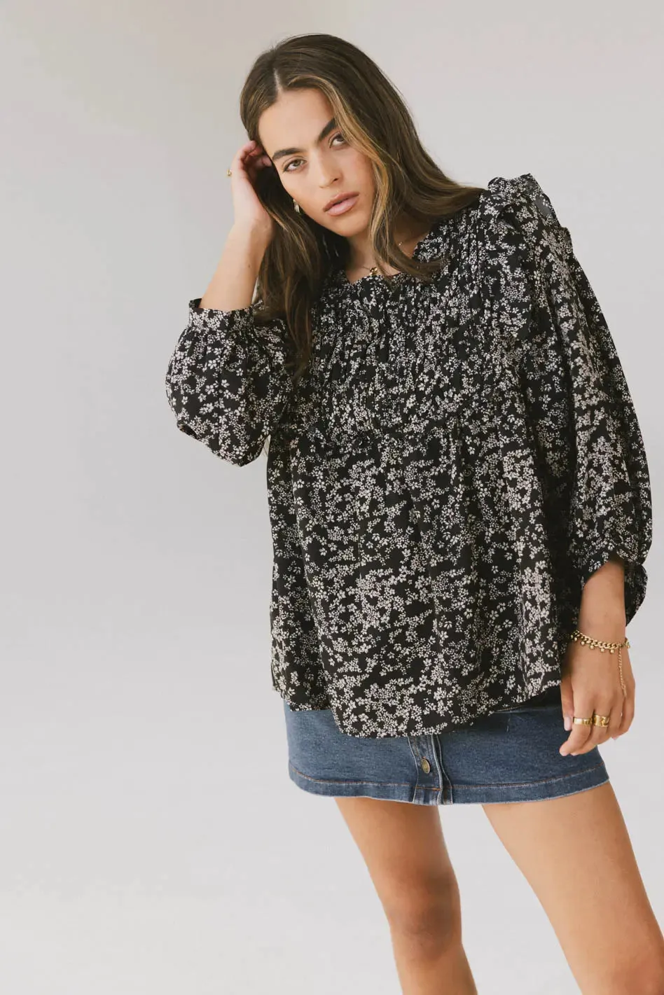 Taya Ditsy Floral Blouse in Black - FINAL SALE sold by bohme