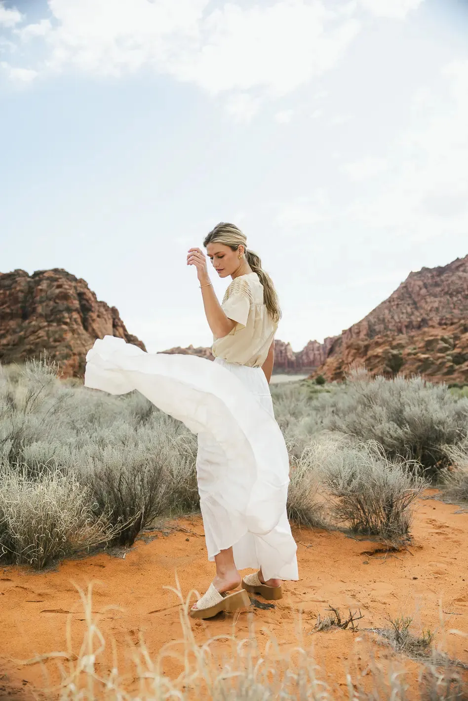 Baylin Tiered Skirt in White - FINAL SALE sold by bohme product image thumbnail 3