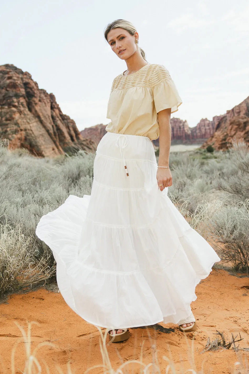 Baylin Tiered Skirt in White - FINAL SALE sold by bohme