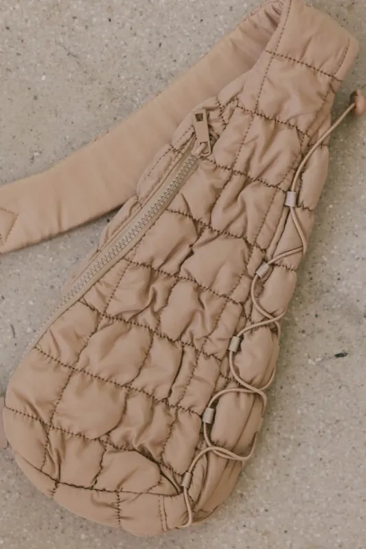 Aliyah Quilted Sling Bag in Tan sold by bohme