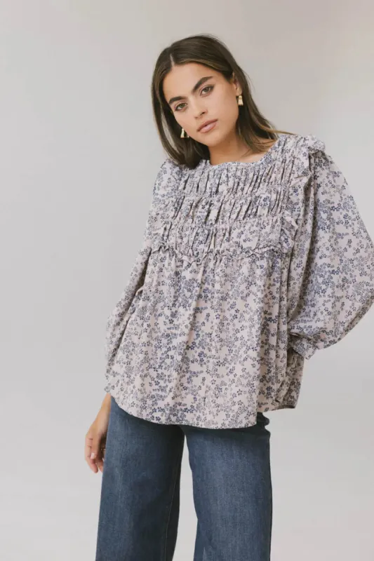 Taya Ditsy Floral Blouse in Blue sold by bohme