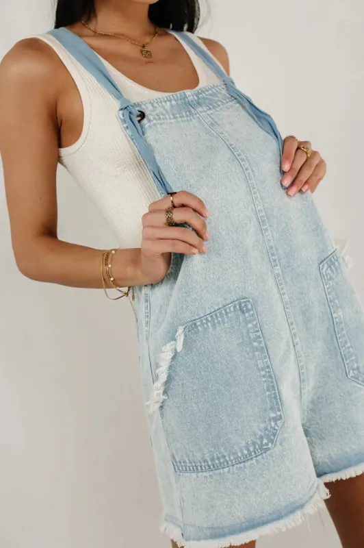 Stevie Shortalls in Light Wash sold by bohme