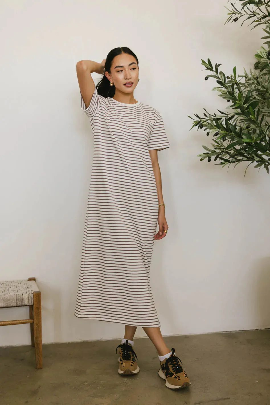 Hudson Striped T-Shirt Dress in Cream sold by bohme product image thumbnail 4