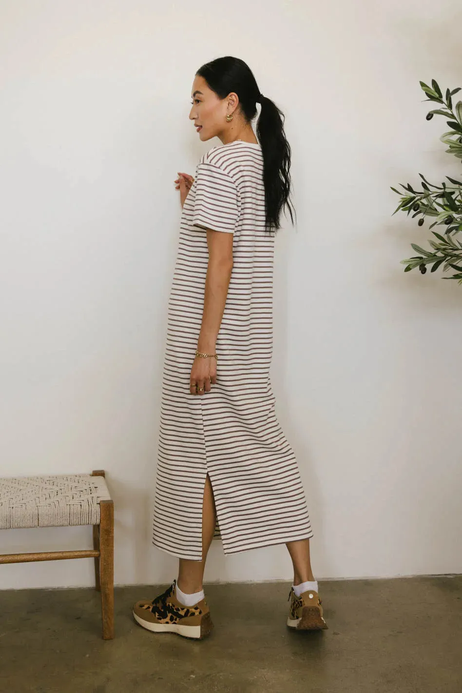 Hudson Striped T-Shirt Dress in Cream sold by bohme product image thumbnail 5