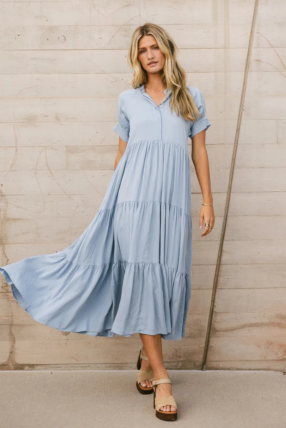 Amanda Tiered Dress in Blue - FINAL SALE sold by bohme