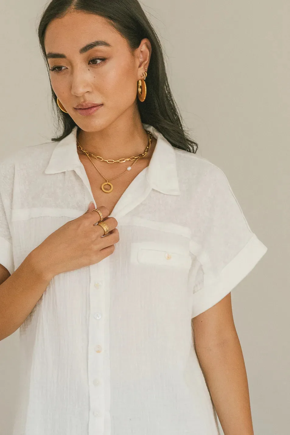 Raven Button Up Top in White - FINAL SALE sold by bohme product image thumbnail 3