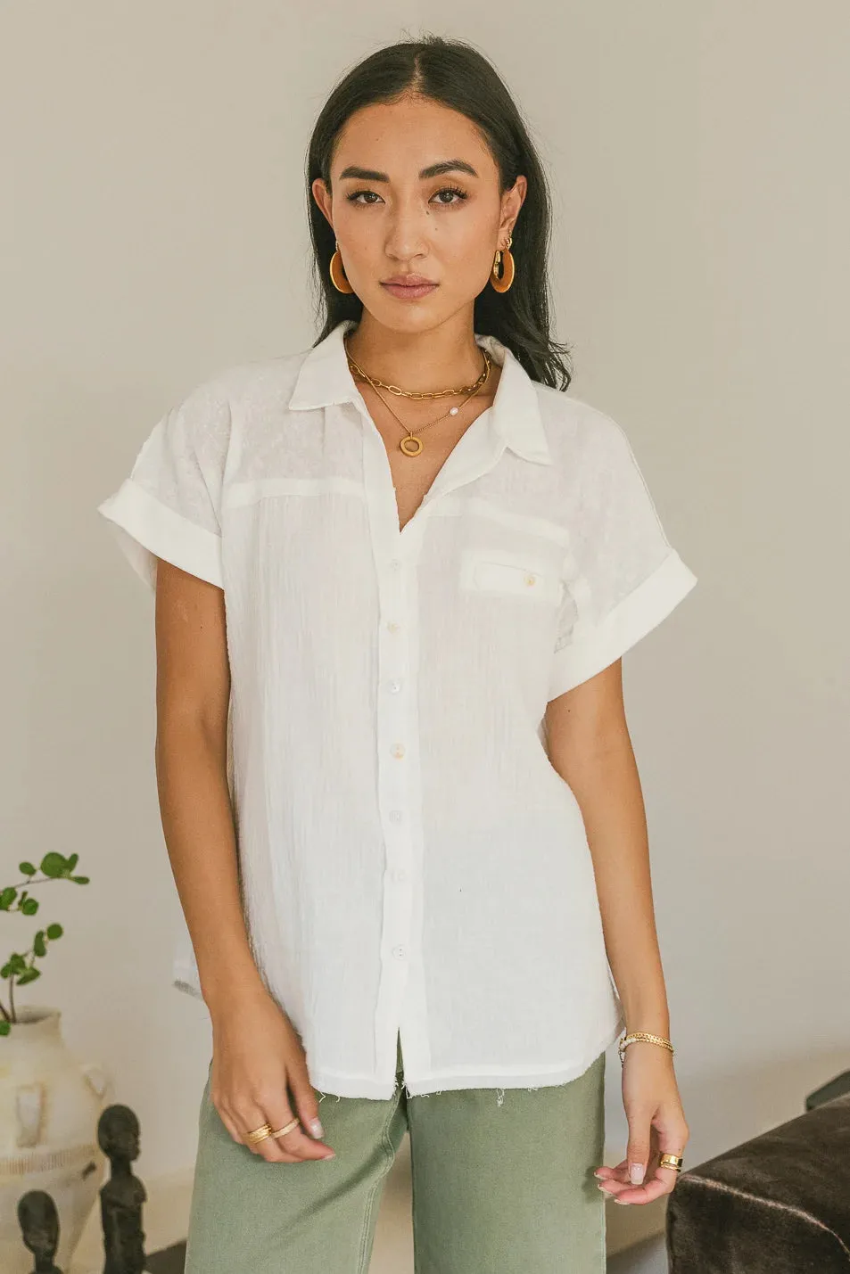 Raven Button Up Top in White - FINAL SALE sold by bohme product image thumbnail 5