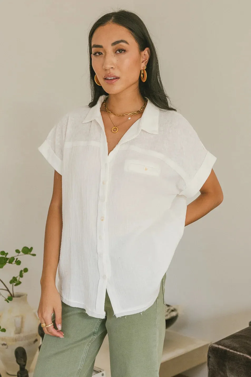 Raven Button Up Top in White - FINAL SALE sold by bohme