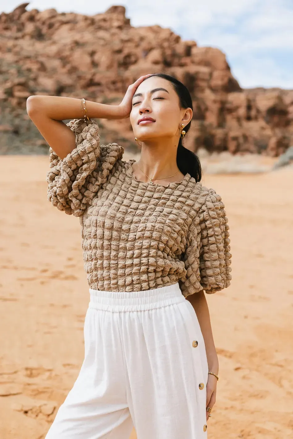Textured Bubble Sleeve Blouse - FINAL SALE sold by bohme product image thumbnail 3