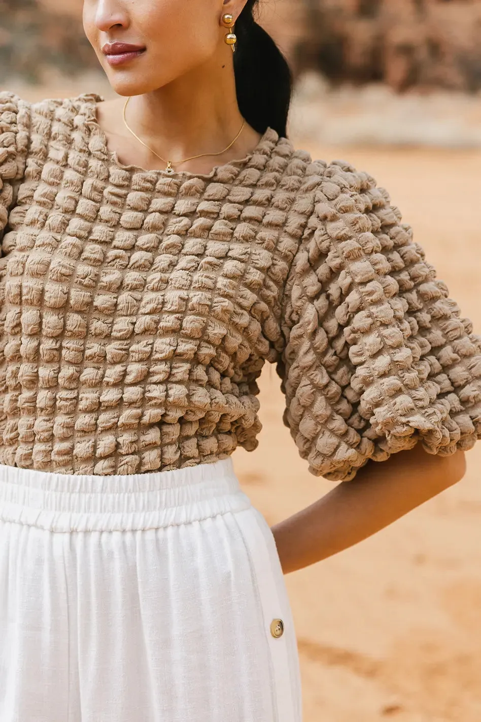 Textured Bubble Sleeve Blouse - FINAL SALE sold by bohme