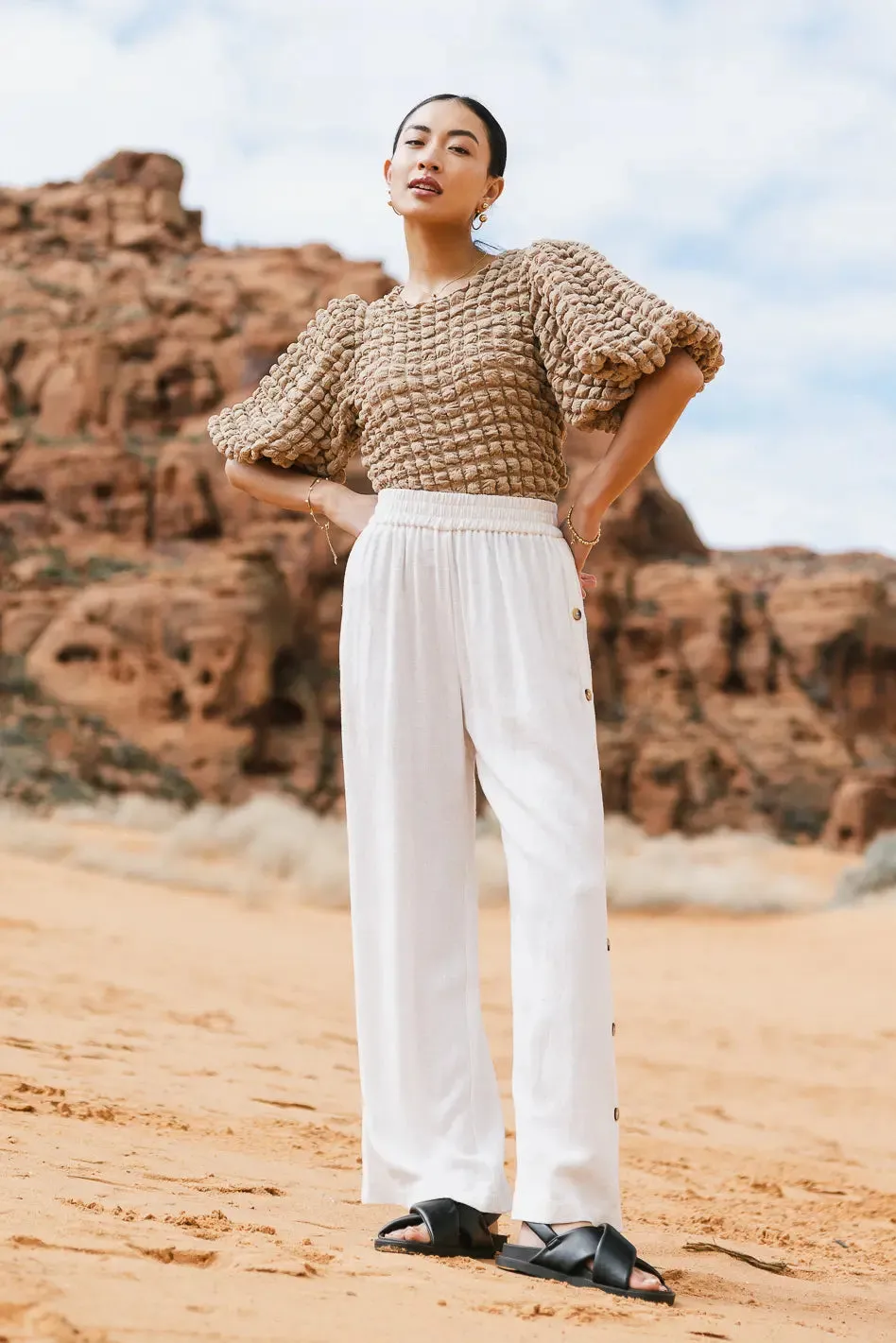 Textured Bubble Sleeve Blouse - FINAL SALE sold by bohme product image thumbnail 5