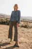 Maggie Peplum Tie Blouse in Medium Wash sold by bohme