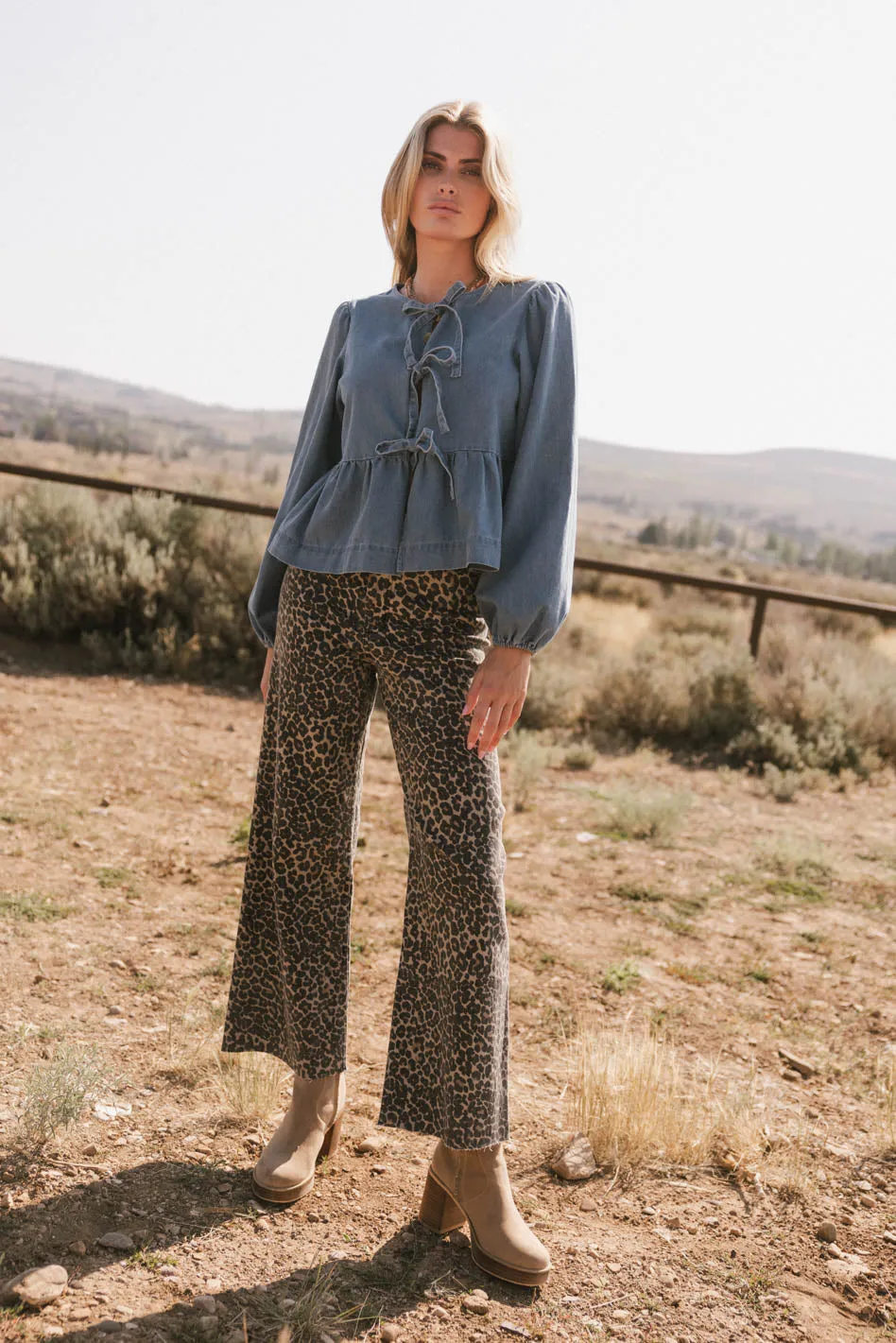 Maggie Peplum Tie Blouse in Medium Wash sold by bohme product image thumbnail 4