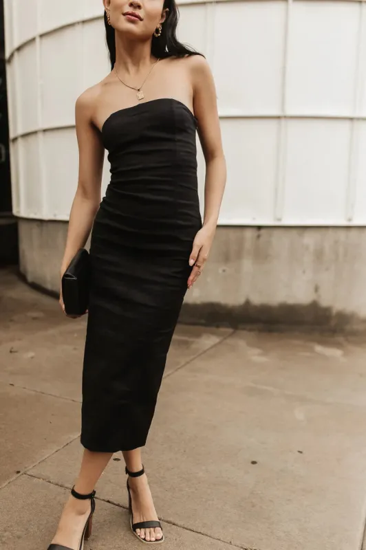 Micah Strapless Midi Dress in Black - FINAL SALE sold by bohme