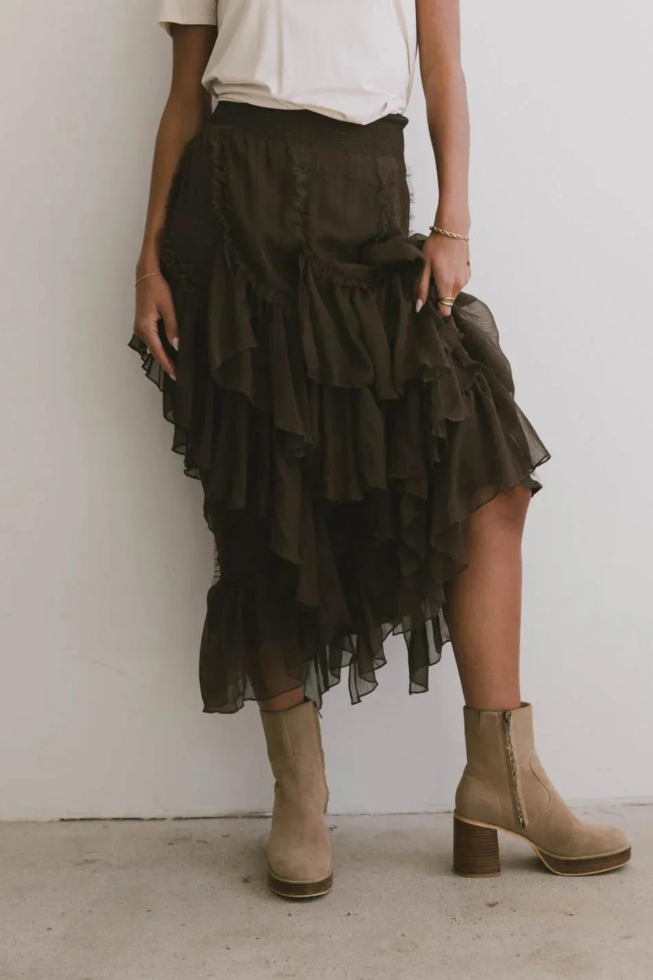 Emerson Ruffled Maxi Skirt in Brown - FINAL SALE sold by bohme product image thumbnail 2