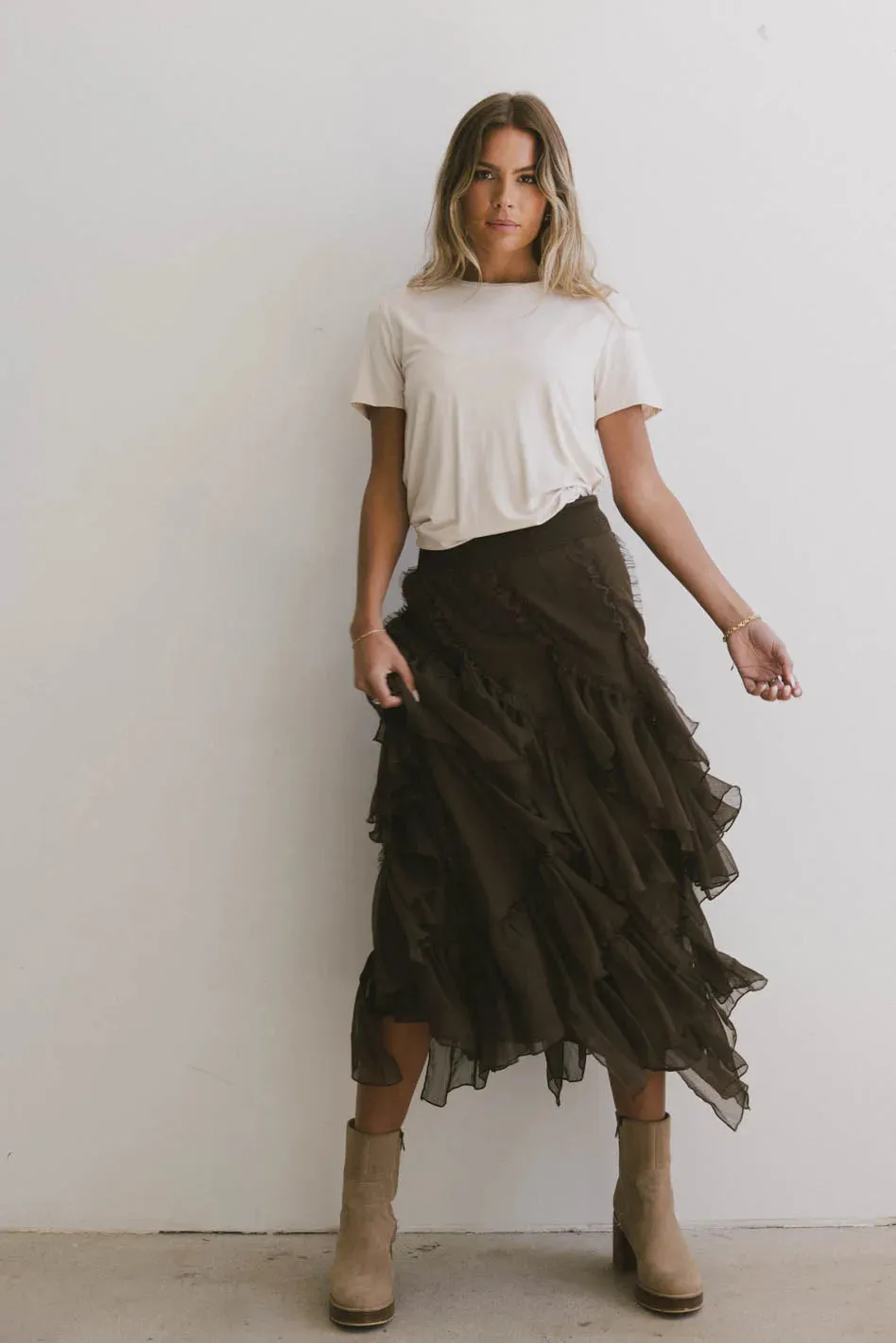 Emerson Ruffled Maxi Skirt in Brown - FINAL SALE sold by bohme product image thumbnail 5