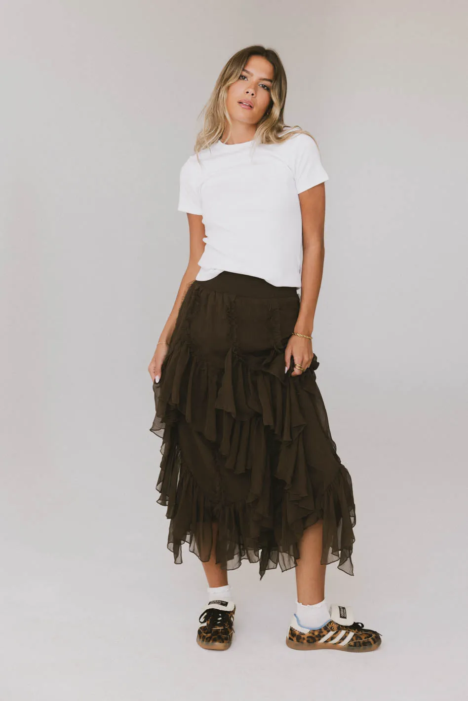 Emerson Ruffled Maxi Skirt in Brown - FINAL SALE sold by bohme product image thumbnail 3