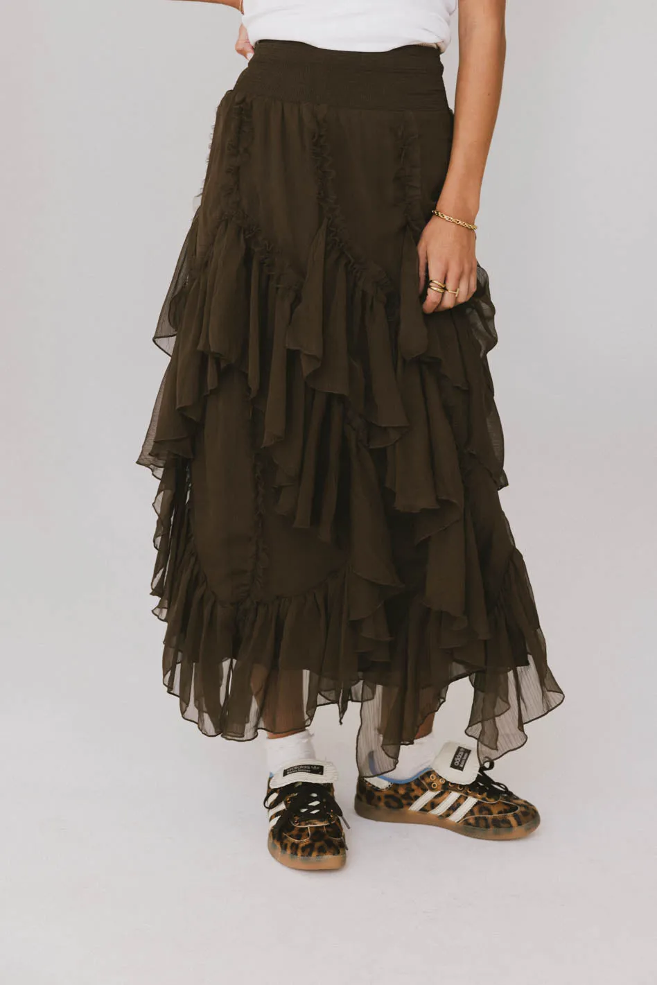 Emerson Ruffled Maxi Skirt in Brown - FINAL SALE sold by bohme product image thumbnail 4