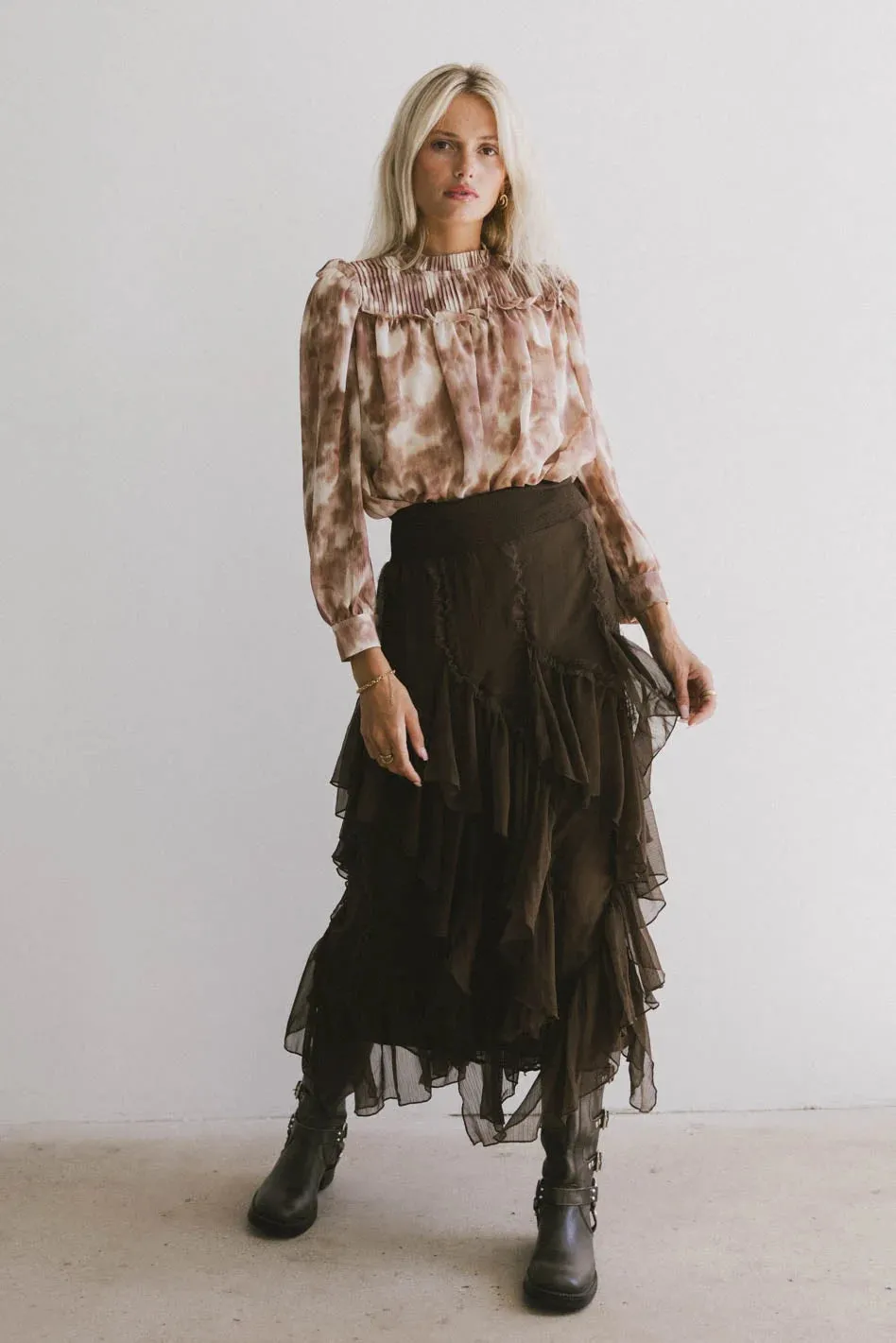 Emerson Ruffled Maxi Skirt in Brown - FINAL SALE sold by bohme