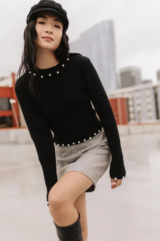 Pearl Embellished Sweater in Black - FINAL SALE sold by bohme