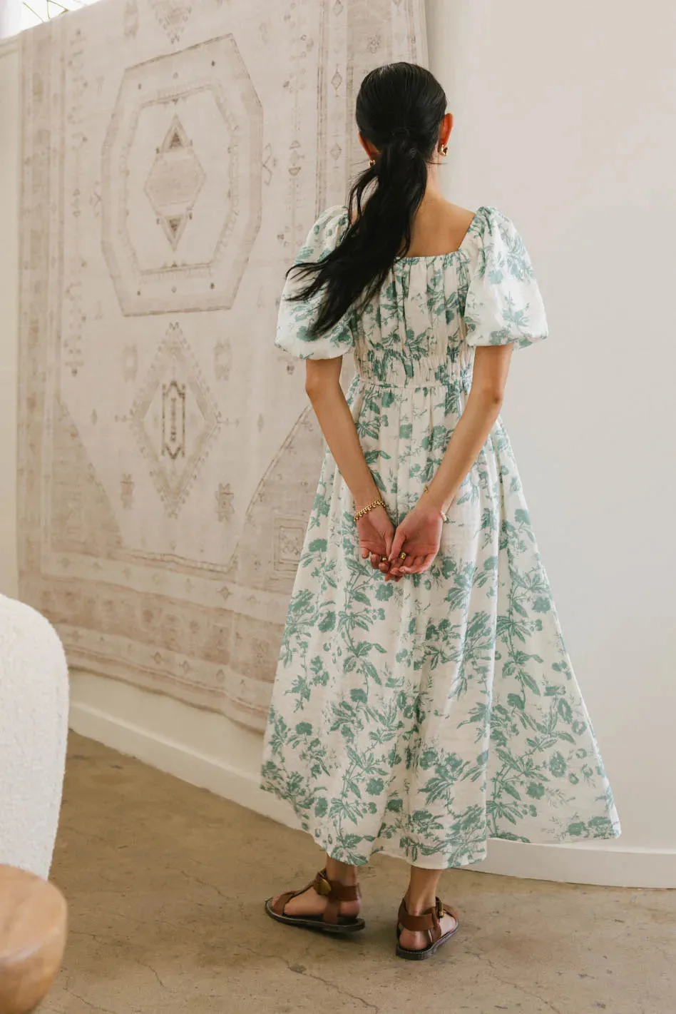 Dorothea Floral Midi Dress in Teal - FINAL SALE sold by bohme product image thumbnail 4