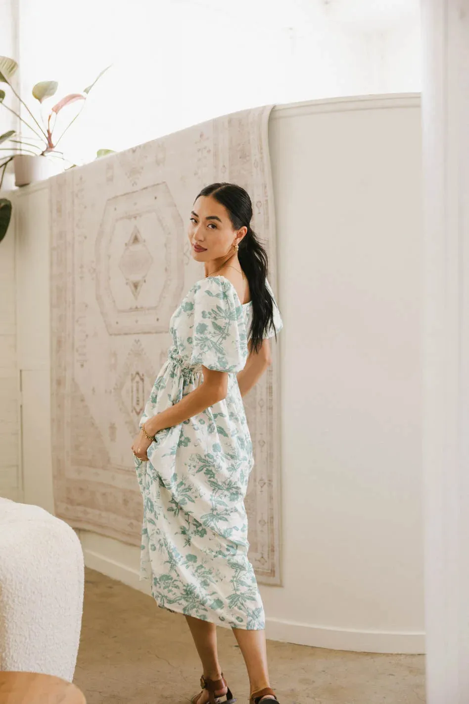 Dorothea Floral Midi Dress in Teal - FINAL SALE sold by bohme product image thumbnail 3