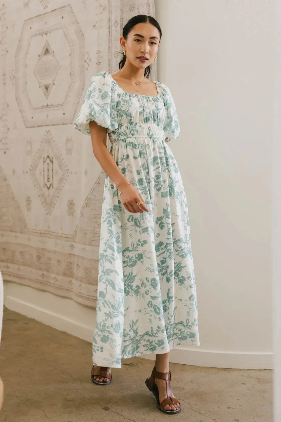 Dorothea Floral Midi Dress in Teal - FINAL SALE sold by bohme product image thumbnail 5
