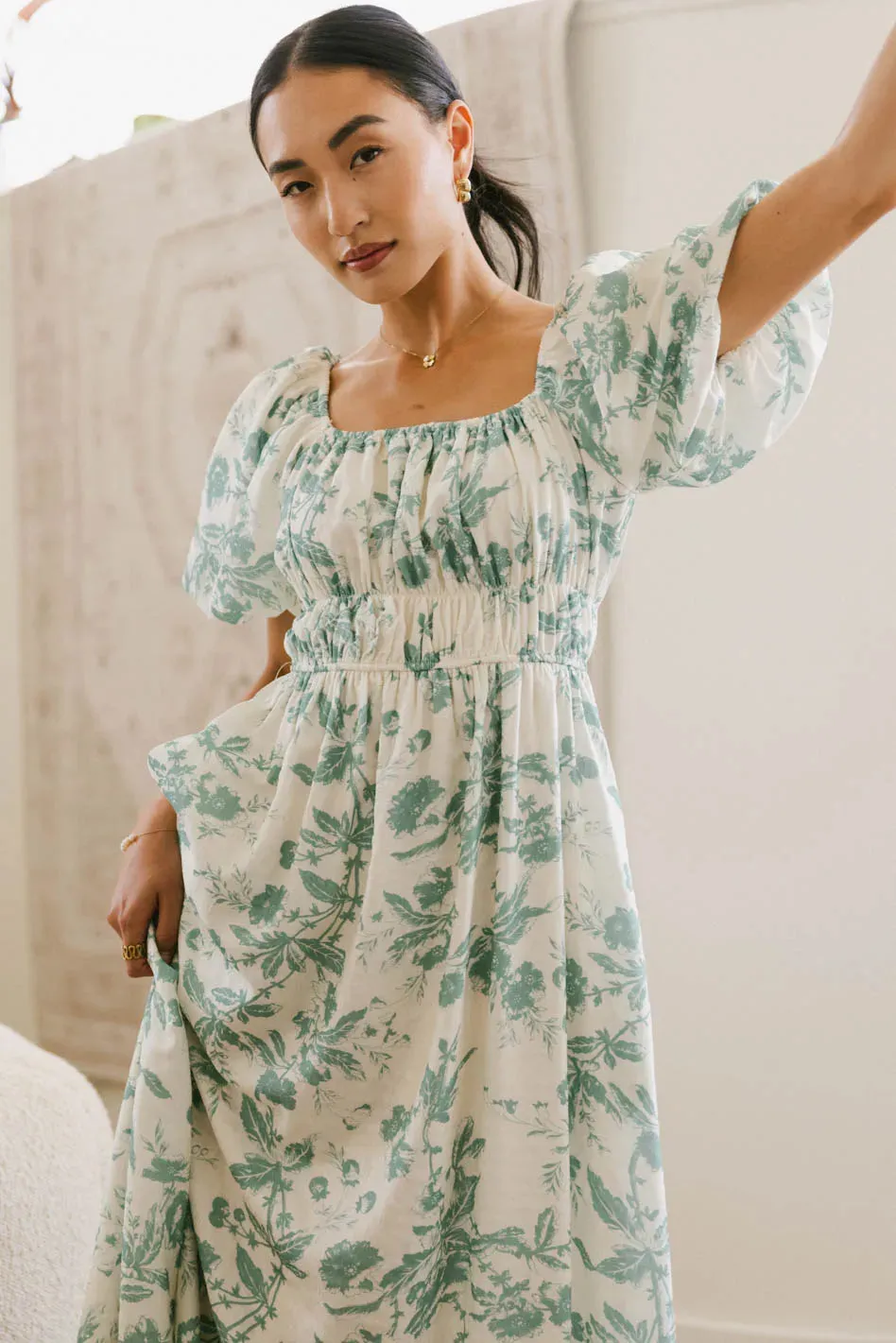 Dorothea Floral Midi Dress in Teal - FINAL SALE sold by bohme product image thumbnail 2