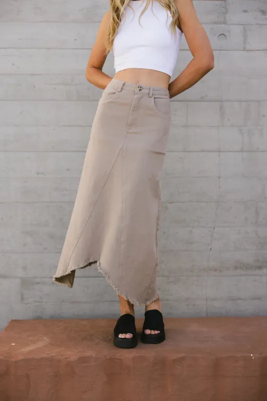 Blythe Denim Skirt in Taupe - FINAL SALE sold by bohme
