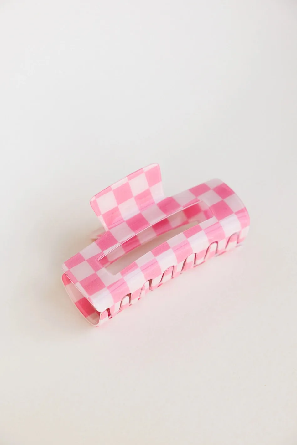 Checkered Rectangle Claw Clip in Pink sold by bohme