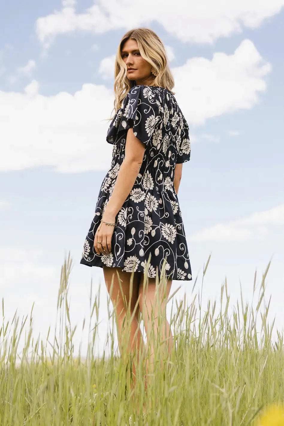 Priya Embroidered Mini Dress in Navy sold by bohme product image thumbnail 3