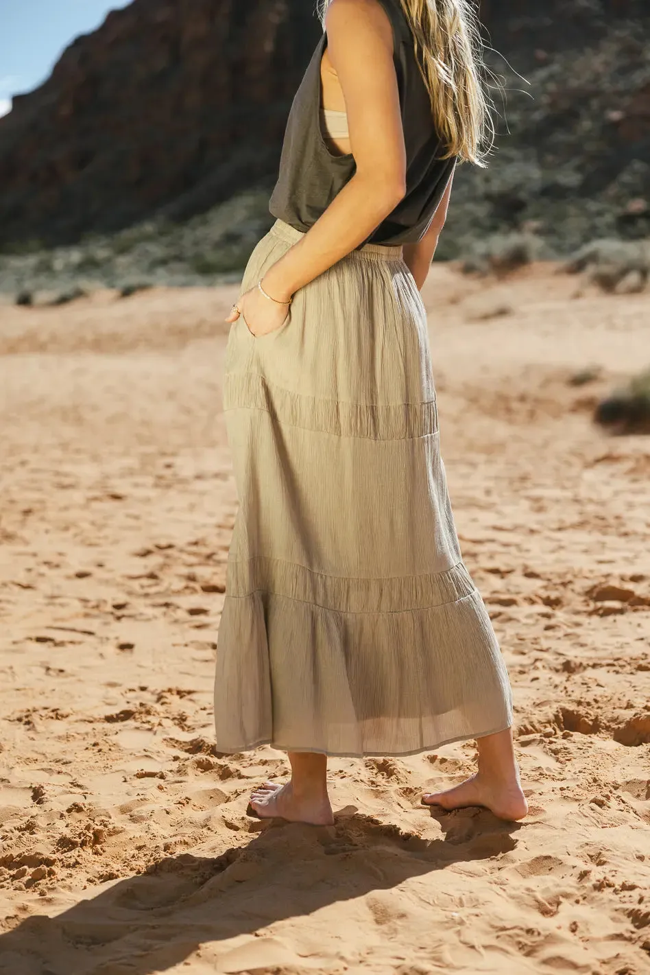 Mckenna Textured Skirt in Olive - FINAL SALE sold by bohme product image thumbnail 4