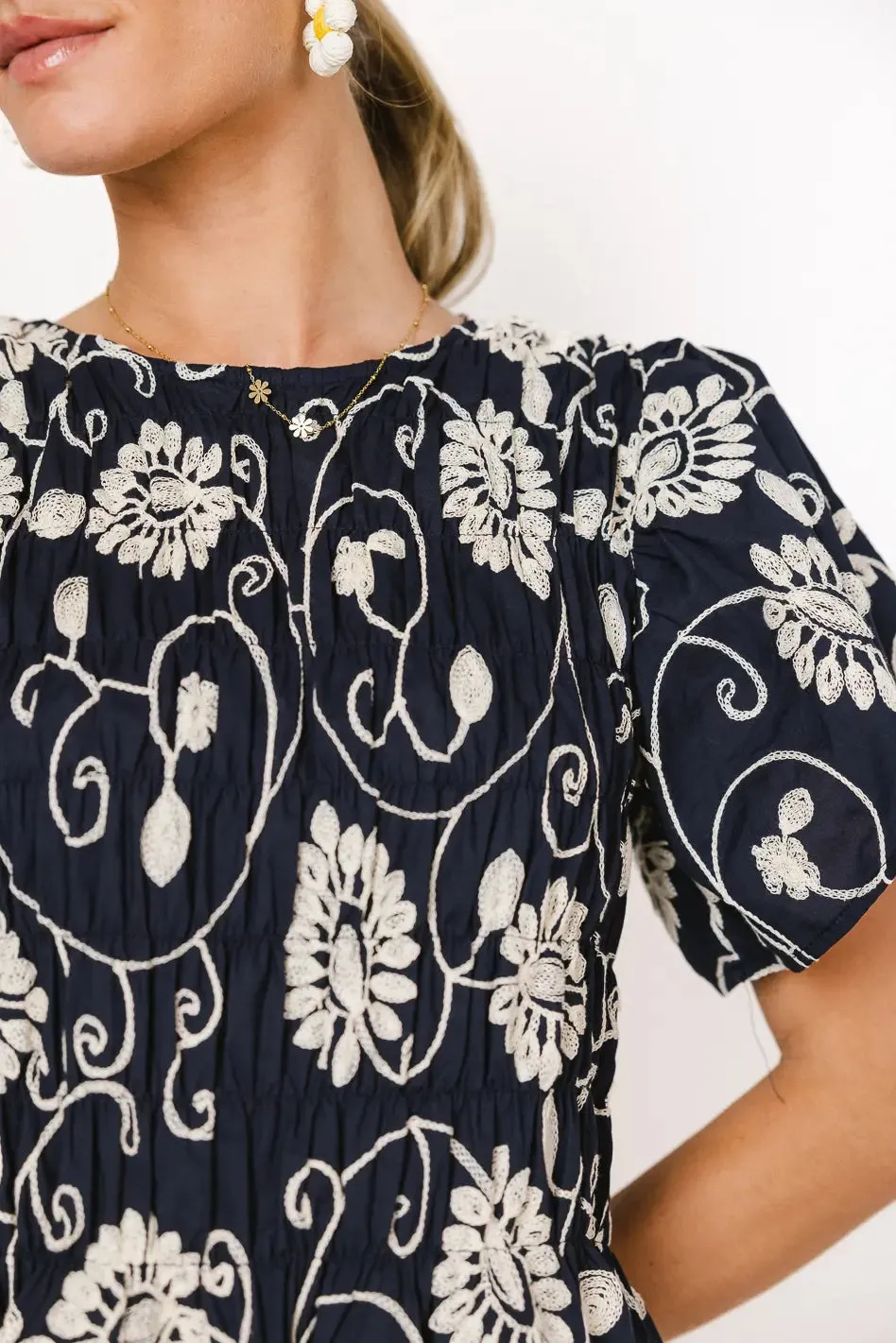 Priya Embroidered Mini Dress in Navy sold by bohme product image thumbnail 2