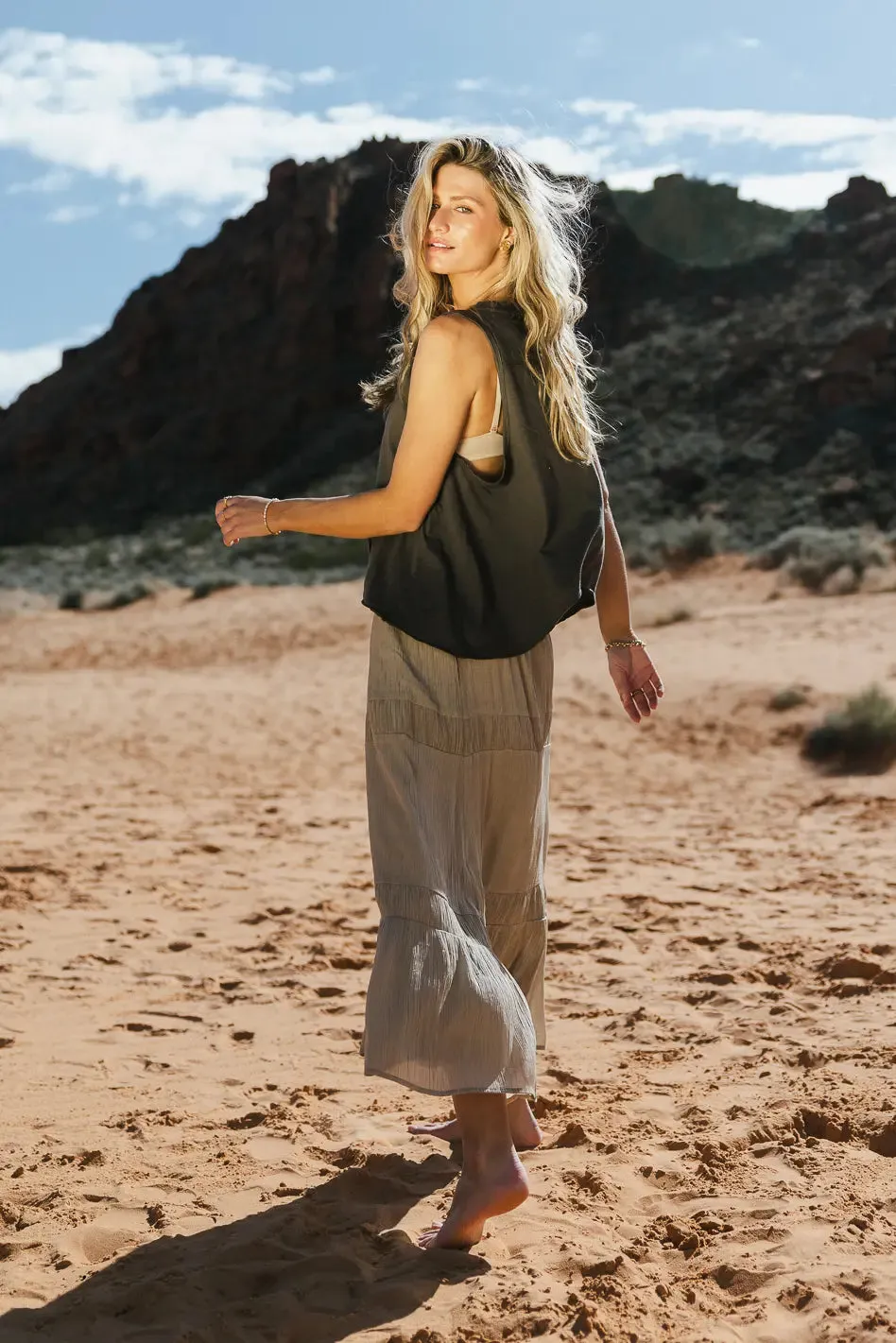 Mckenna Textured Skirt in Olive - FINAL SALE sold by bohme product image thumbnail 5