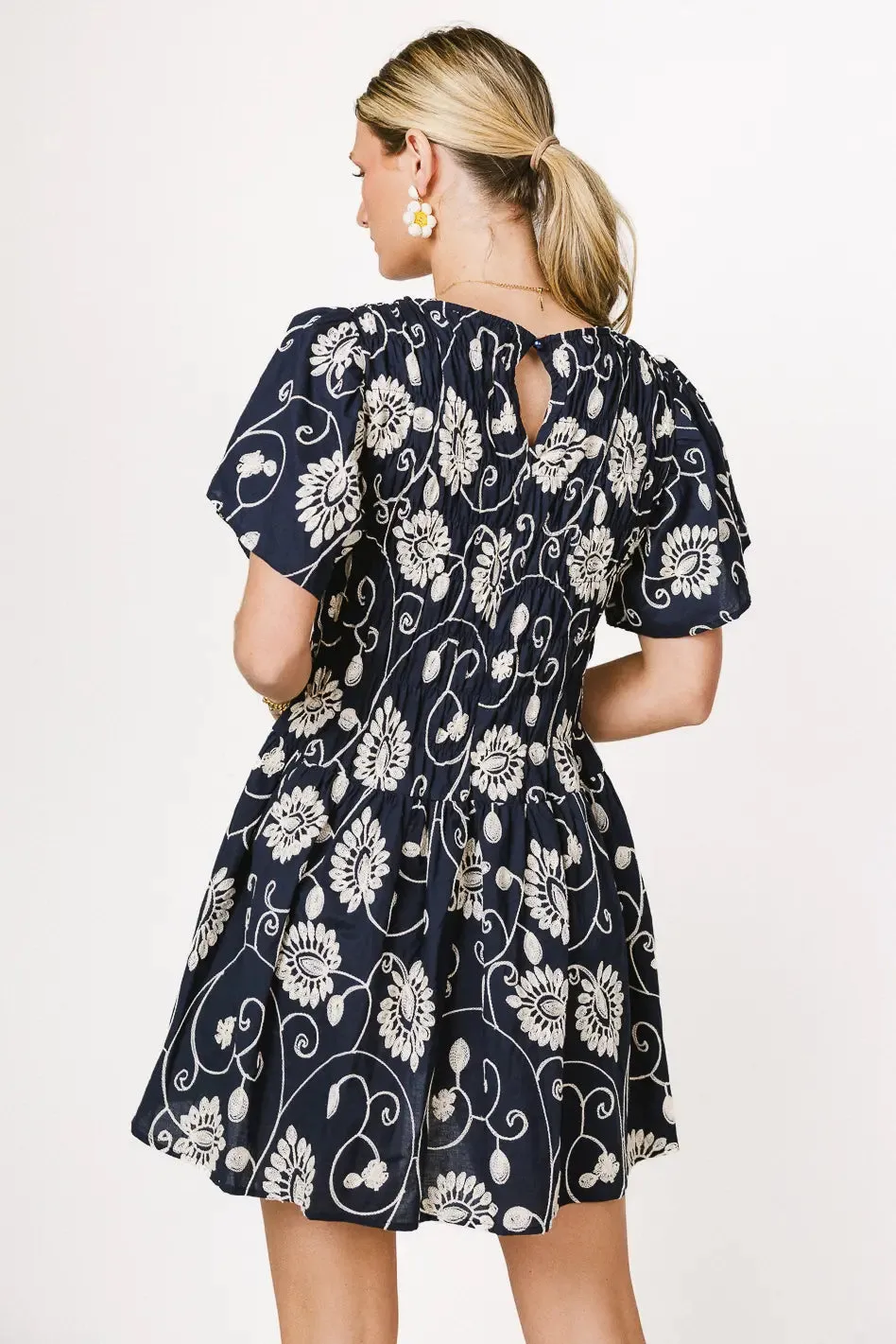Priya Embroidered Mini Dress in Navy sold by bohme product image thumbnail 5