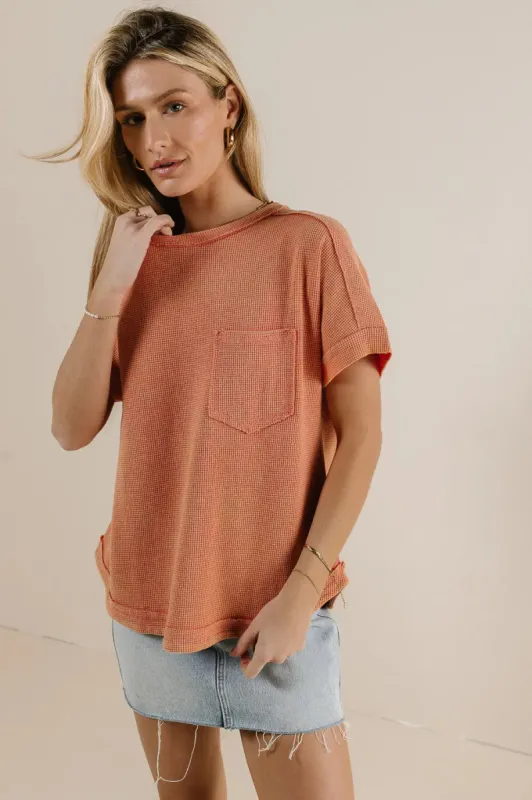 Ariella Waffle Knit Top in Coral sold by bohme