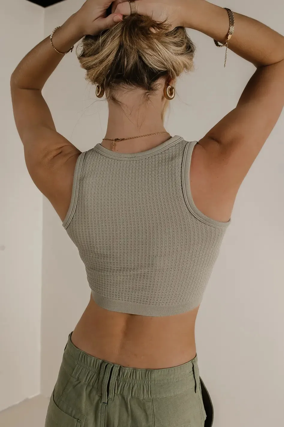 Ines Waffle Knit Tank in Moss - FINAL SALE sold by bohme product image thumbnail 3