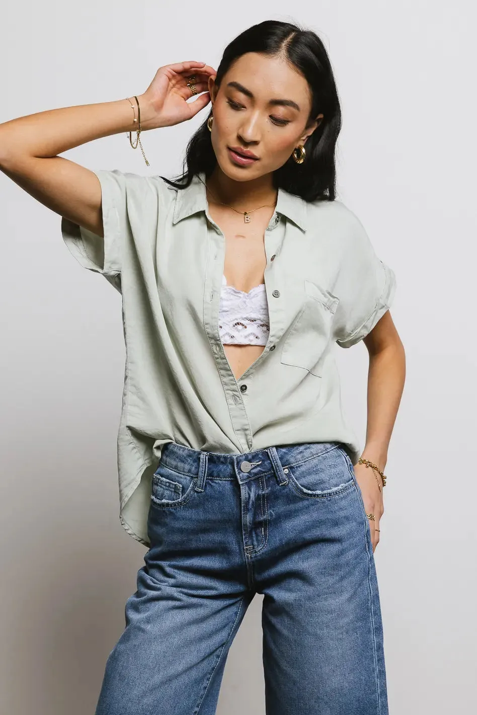 Avery Button Up in Sage sold by bohme