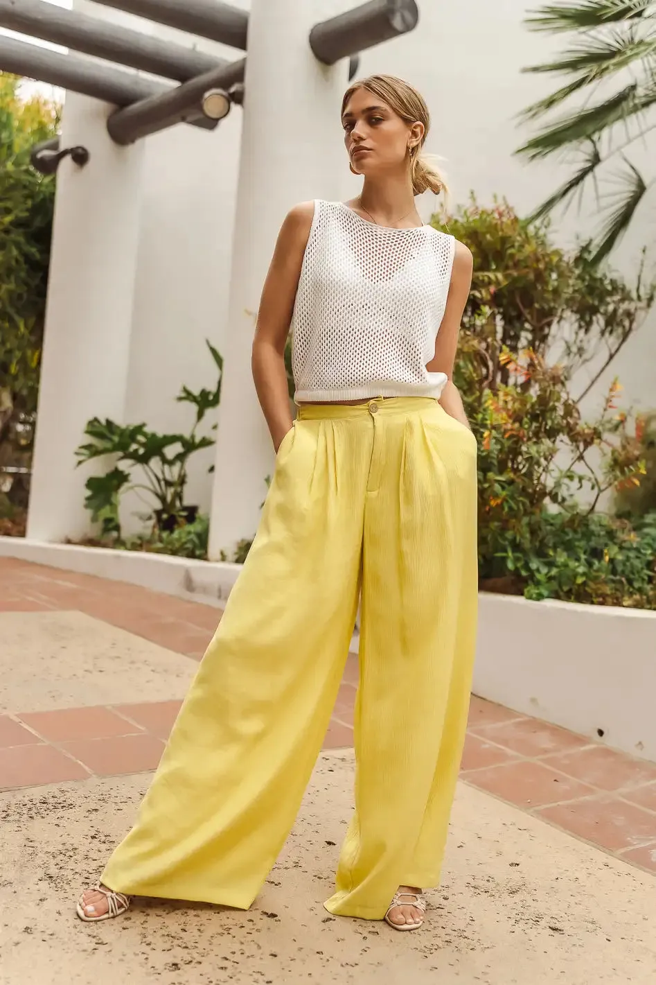 Nova Wide Leg Pants in Yellow - FINAL SALE sold by bohme