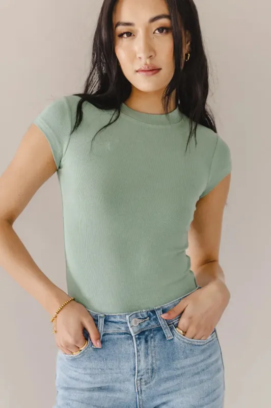 Holly Ribbed Bodysuit in Sage - FINAL SALE sold by bohme